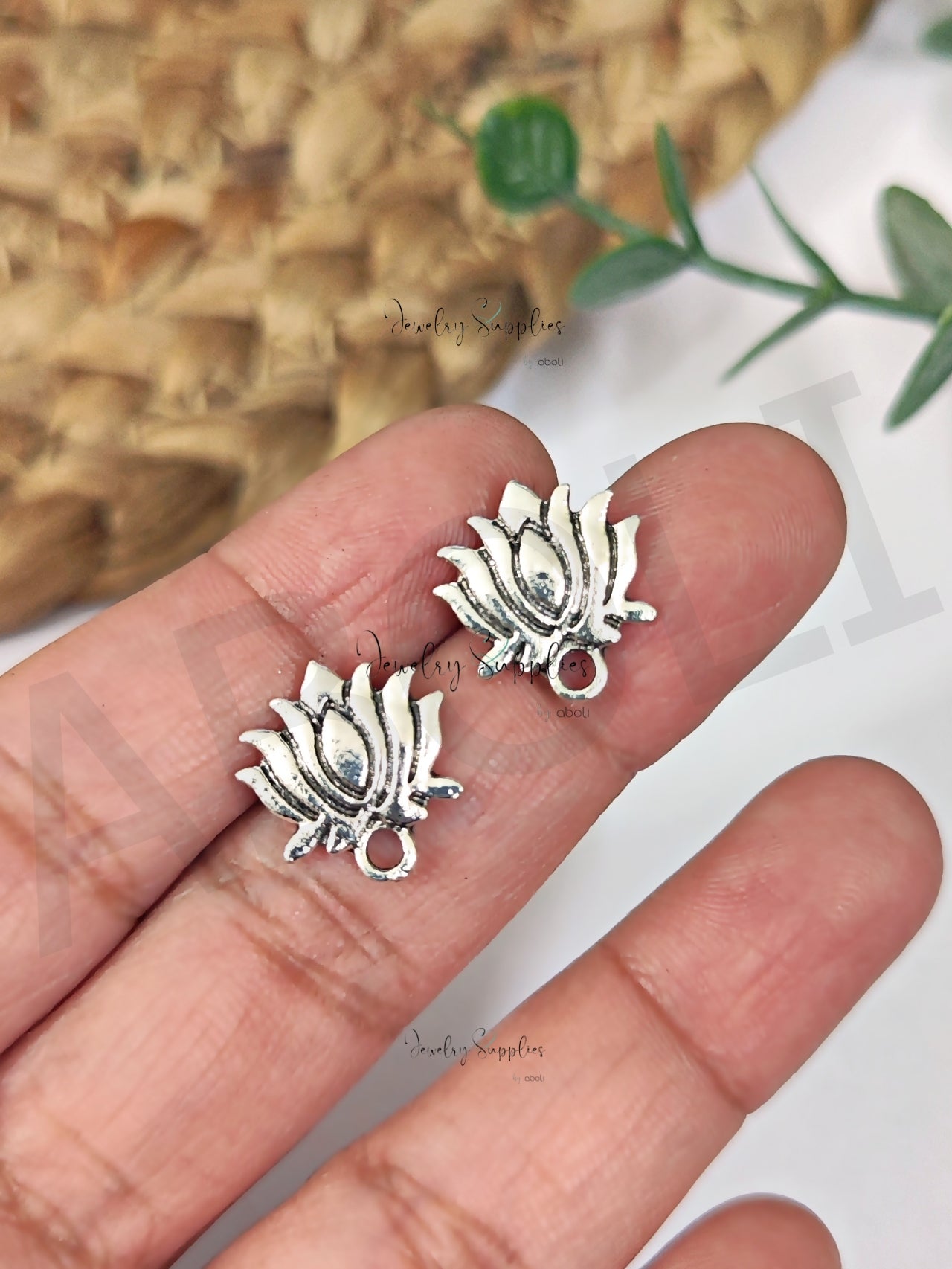 Oxidized silver lotus earrings stud lotus studs finding ESS209