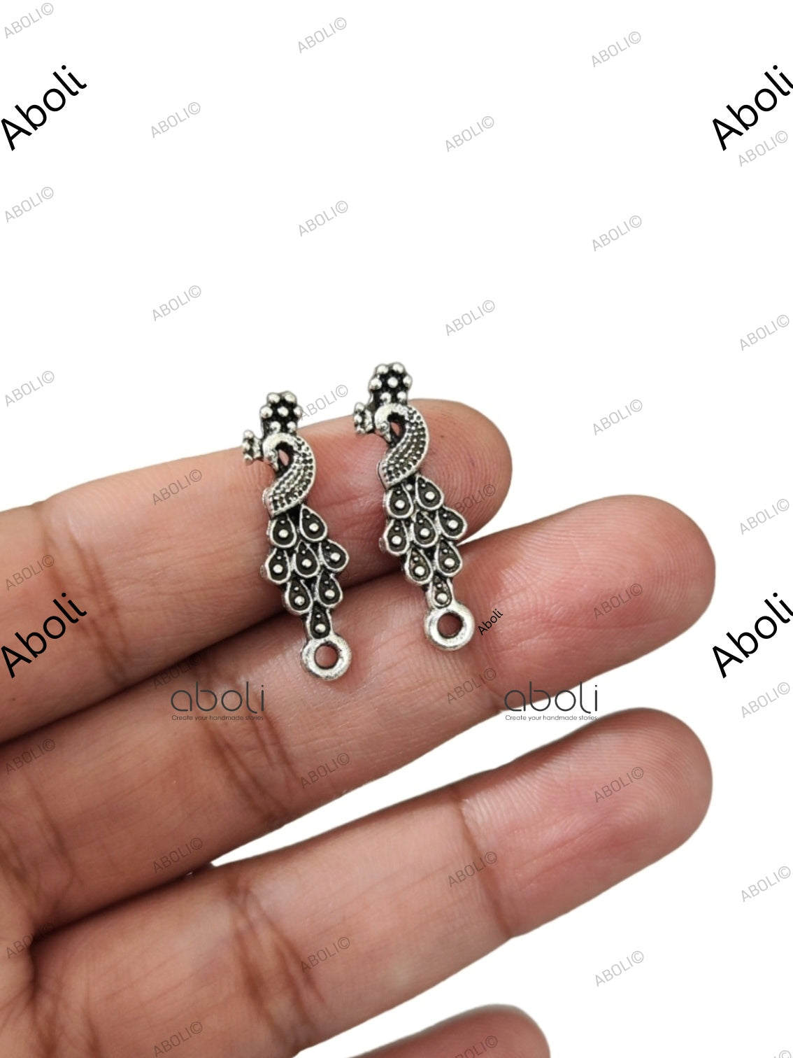 Silver peacock stud earring components metal earrings findings ESS100