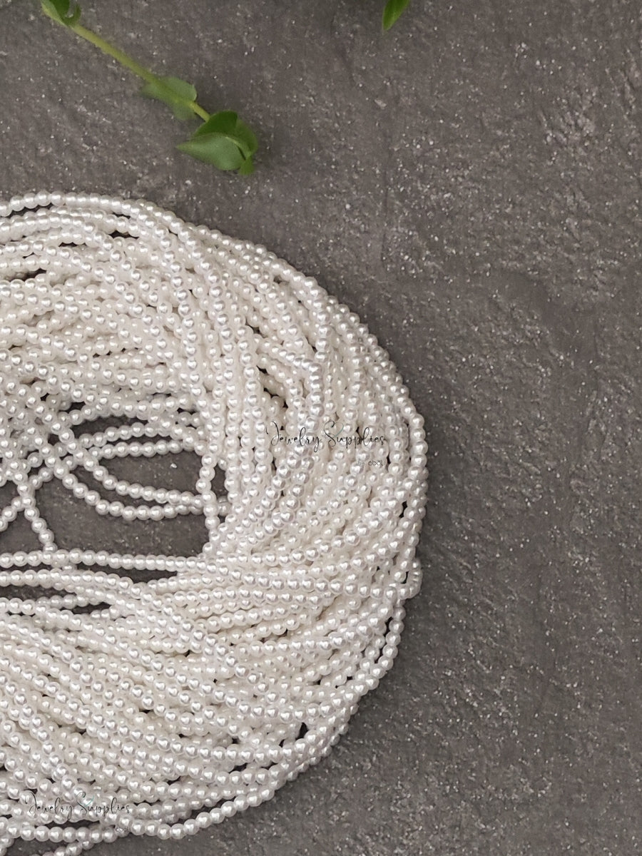 ABS poly 2 mm white pearl beads Japanese pearls for beaded pearl jewellery making ABSPW2 1 strand of 60 inch