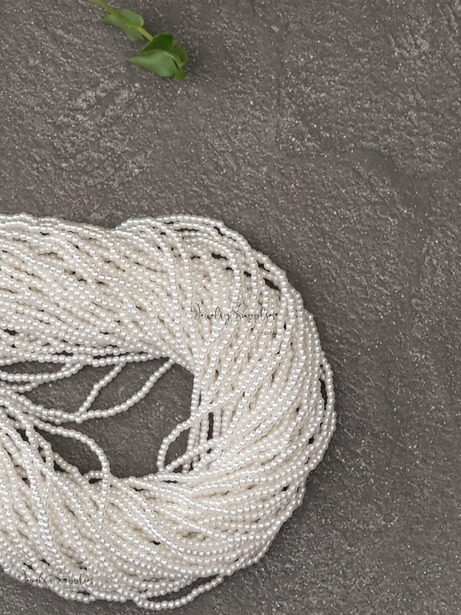 ABS poly 2 mm white pearl beads Japanese pearls for beaded pearl jewellery making ABSPW2 1 strand of 60 inch