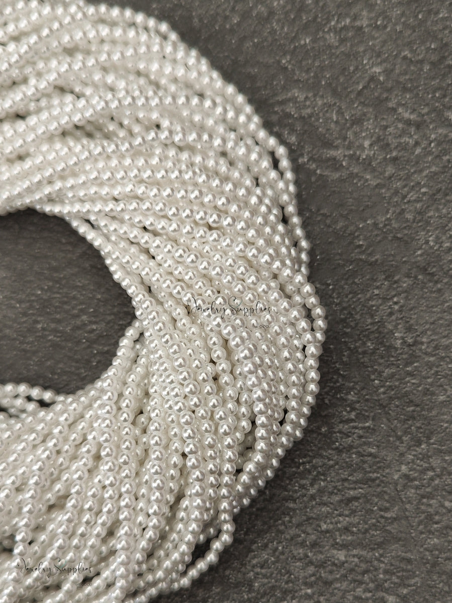 ABS poly 3 mm white pearl beads Japanese pearls for bridal pearl jewellery making ABSPW3 1 strand of 60 inch