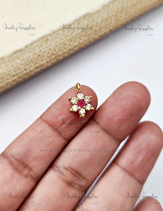 AD flower pendant Ruby and clear stone ADSFCP02 1 pendant