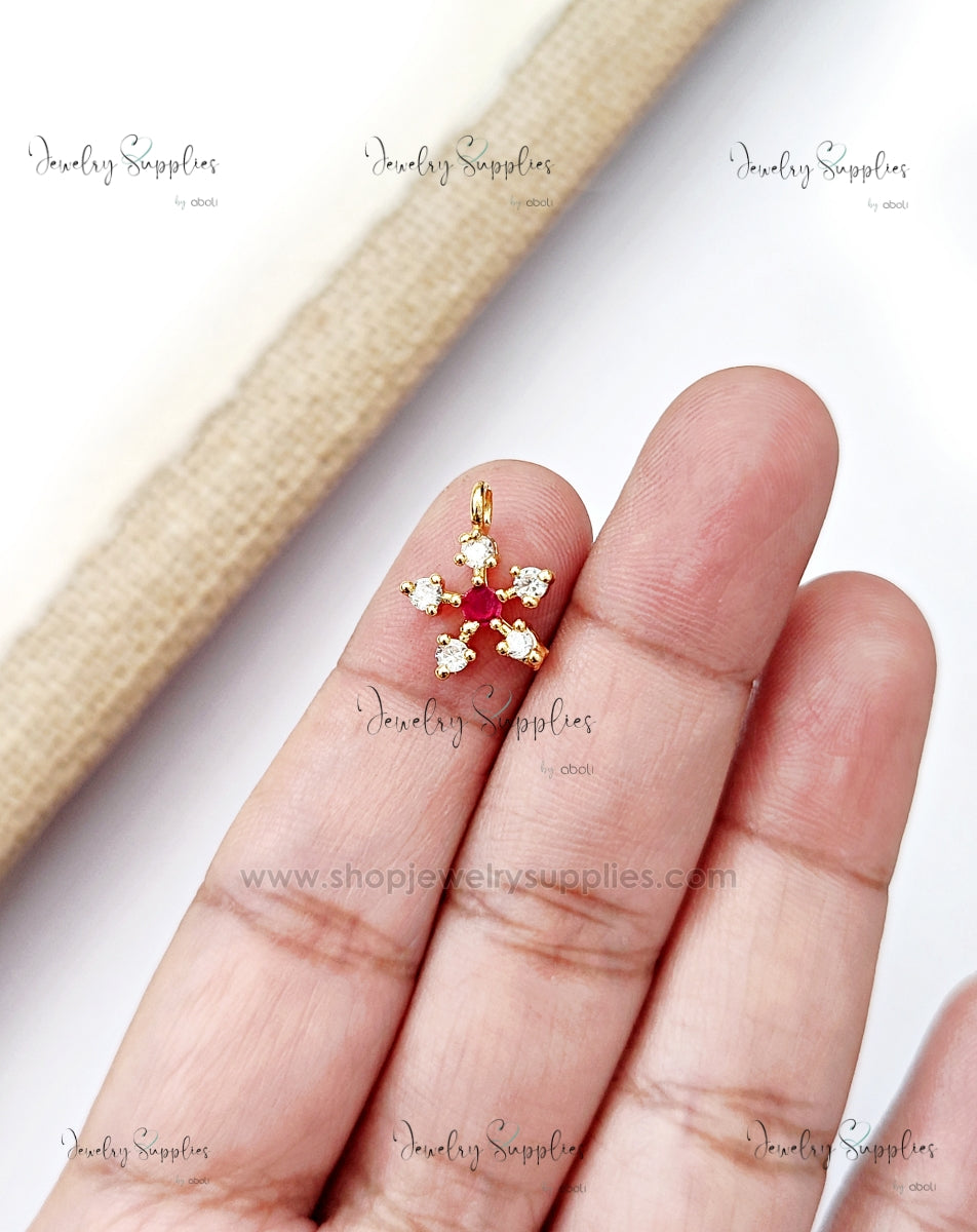 AD flower pendant ruby red clear stone ADSFCP04 1 pendant