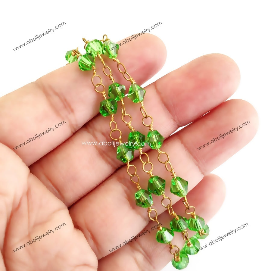 Tarnish resistant Bicone Crystal green Beaded Chains Brass Wire CBBCHG65 1 meter