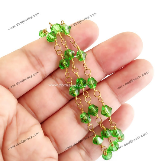 Tarnish resistant Bicone Crystal green Beaded Chains Brass Wire CBBCHG65 1 meter