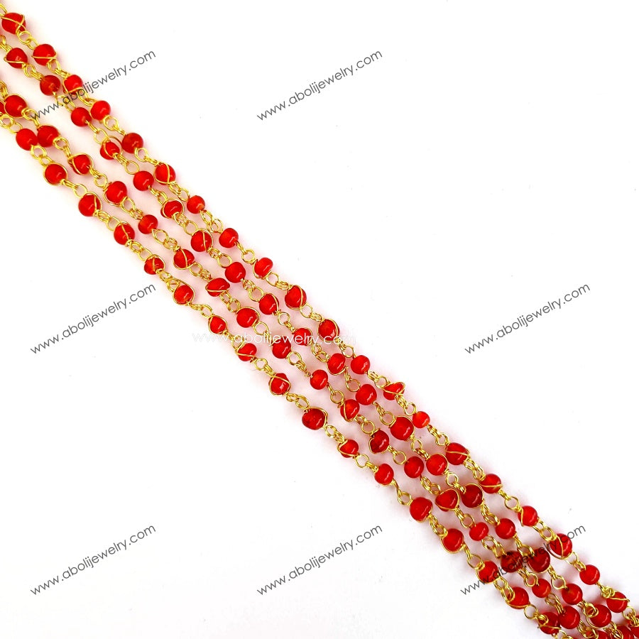 Tarnish resistant Orange beaded chain brass wire wrapped glass bead chain OBC5 1 meter