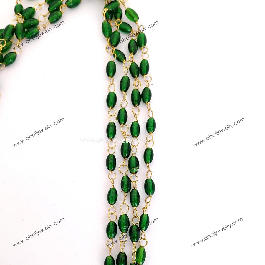 Tarnish resistant Dark green oval beaded chain glass beads brass wire DGBC11 1 meter