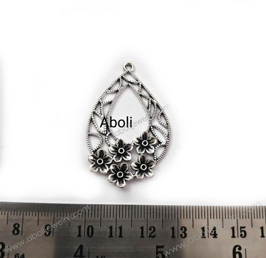 Silver filigree drop Charm with flowers resin earrings frame CHMS48 1 charm