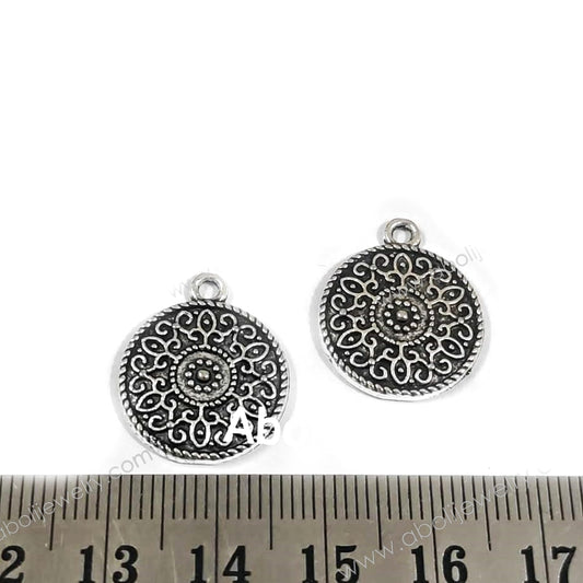 Silver mandala charms disc dangles coins CHMS87 2 charms