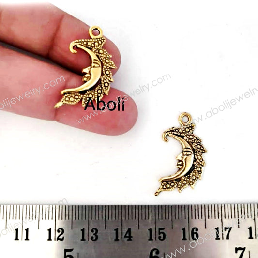 Golden moon charm golden crescent moon golden charm CHMG20 2 pieces