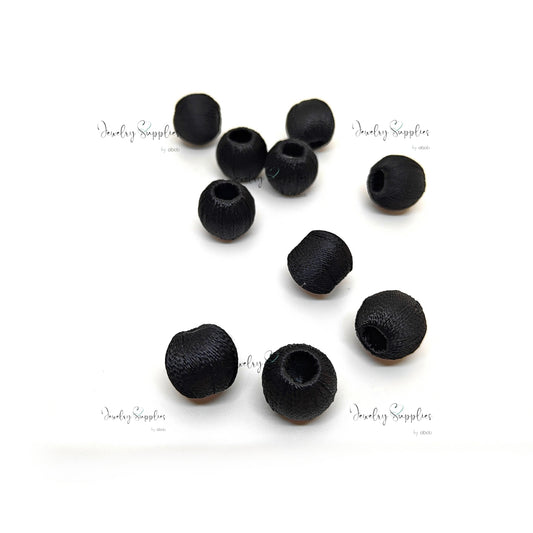 Black silk thread wrapped beads 10 mm Professional premium finish for silk thread jewellery STWBB10 1 bead
