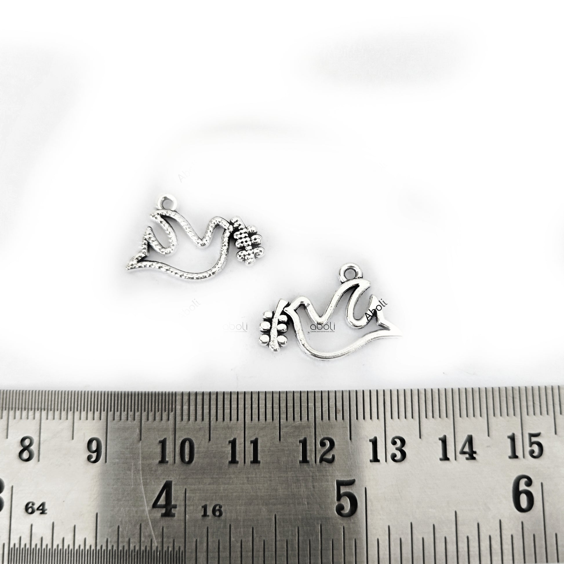 Silver dove with twig Charm bird charm resin bezel nature freedom peace theme CHMS101 2 charms