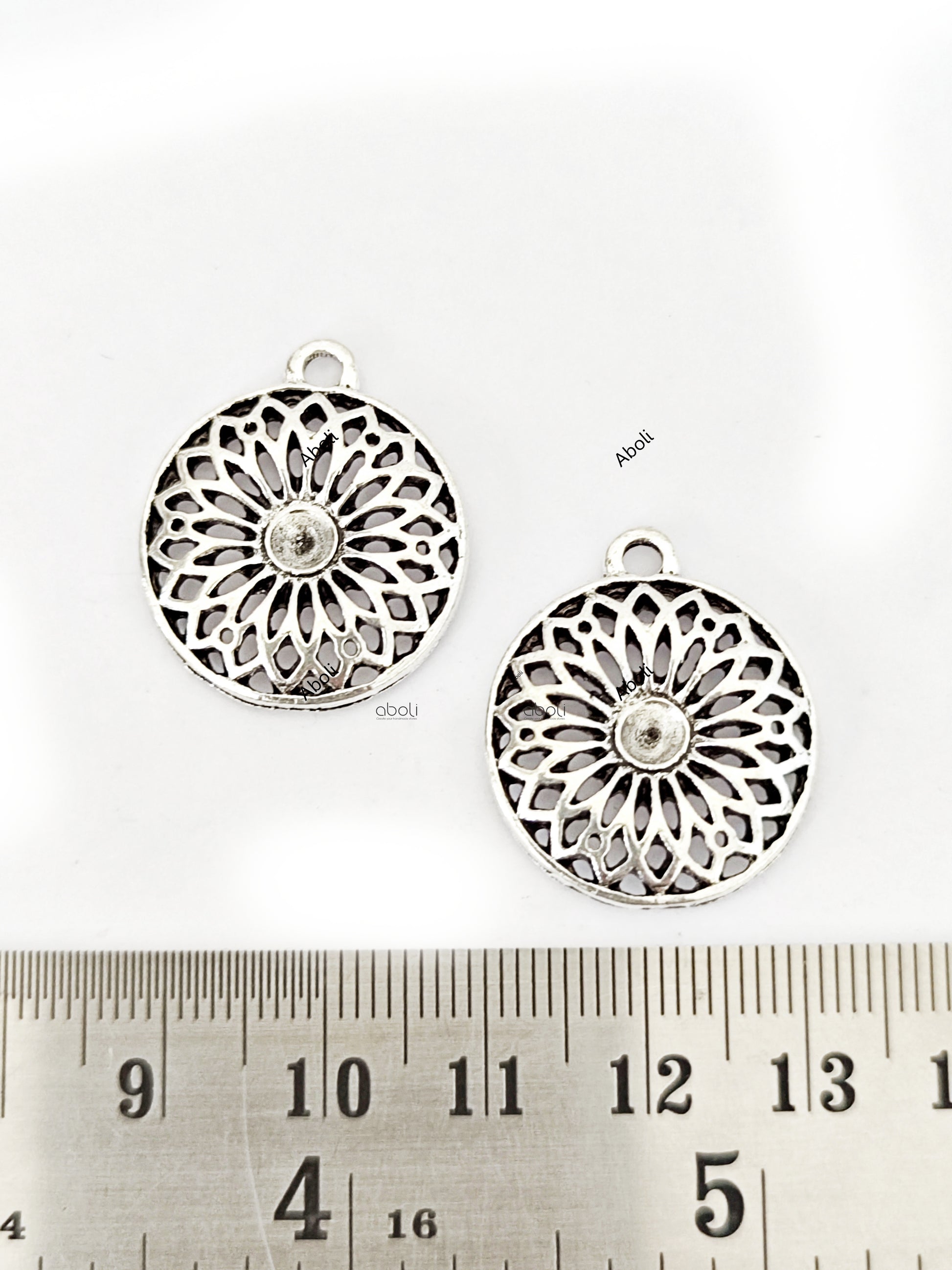 Silver filigree flower mandala charms CHM107 1 charm