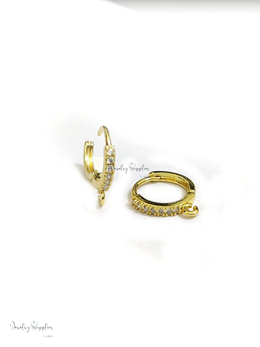 Cubic Zirconia hoop earring leverback 18 K gold plated brass micro pave earring hoop CZELB01
