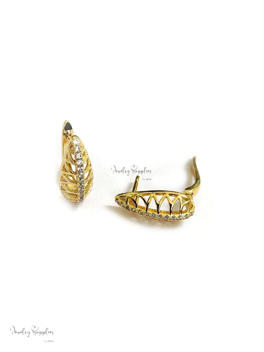 Cubic Zirconia leverback hoops 18 K gold plated brass micro pave lead nickel cadmium free earring making