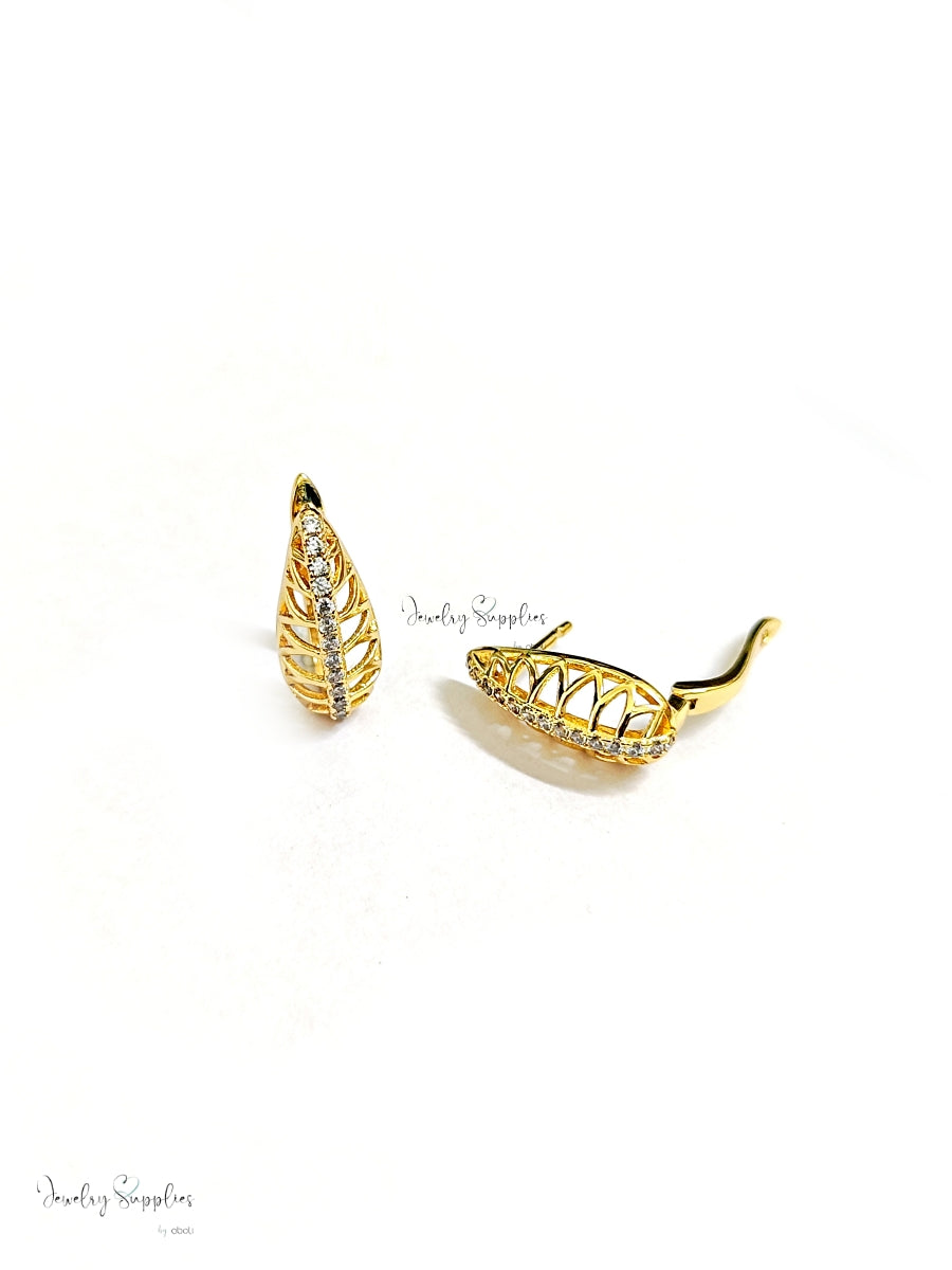 Cubic Zirconia leverback hoops 18 K gold plated brass micro pave lead nickel cadmium free earring making CZELB03 2 pieces