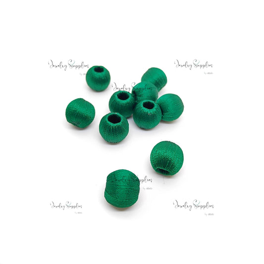 Dark green silk thread wrapped beads 10 mm professional premium finish for silk thread jewellery STWBDG10 1 bead