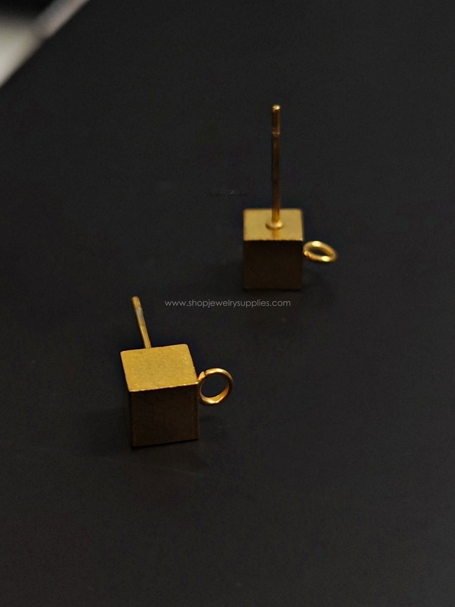 Golden 304 stainless steel box shaped stud earring findings