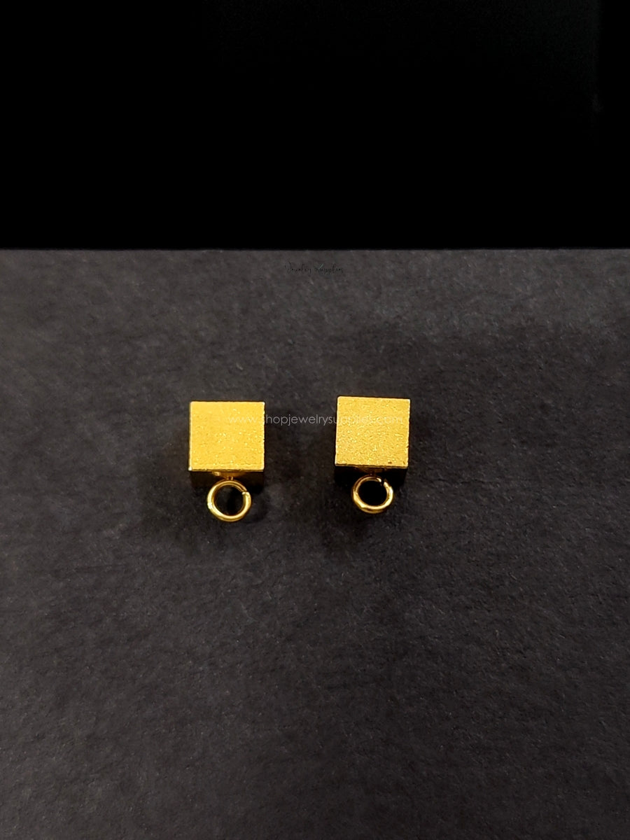 Gold square earrings box studs with loop