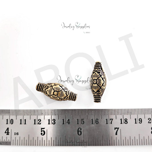 Golden Brass beads 29 x 12 mm spindle shaped premium raw brass Tibetan bead FBBS23 1 bead