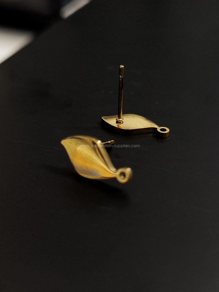 Golden leaf stud earring findings IP 304 stainless steel earrings