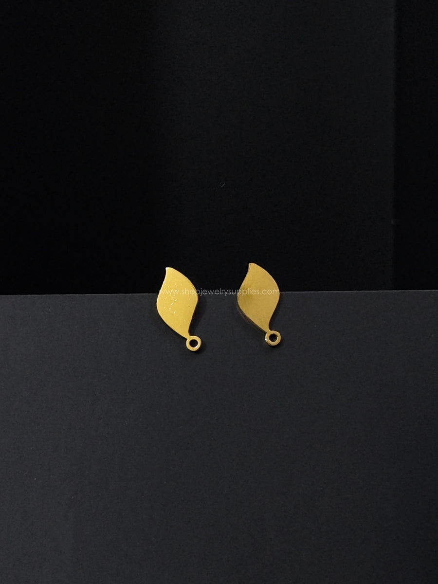 Golden leaf stud earring findings IP 304 stainless steel earring making SSEF9 2 pieces