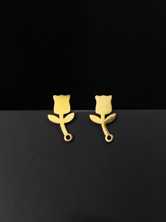 Golden rose studs earring findings PVD plating 304 stainless steel flower earrings making SSEF13 2 pieces