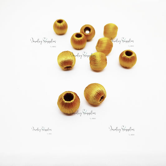 Golden silk thread wrapped beads 10 mm professional premium finish for silk thread jewellery STWBG10 1 bead