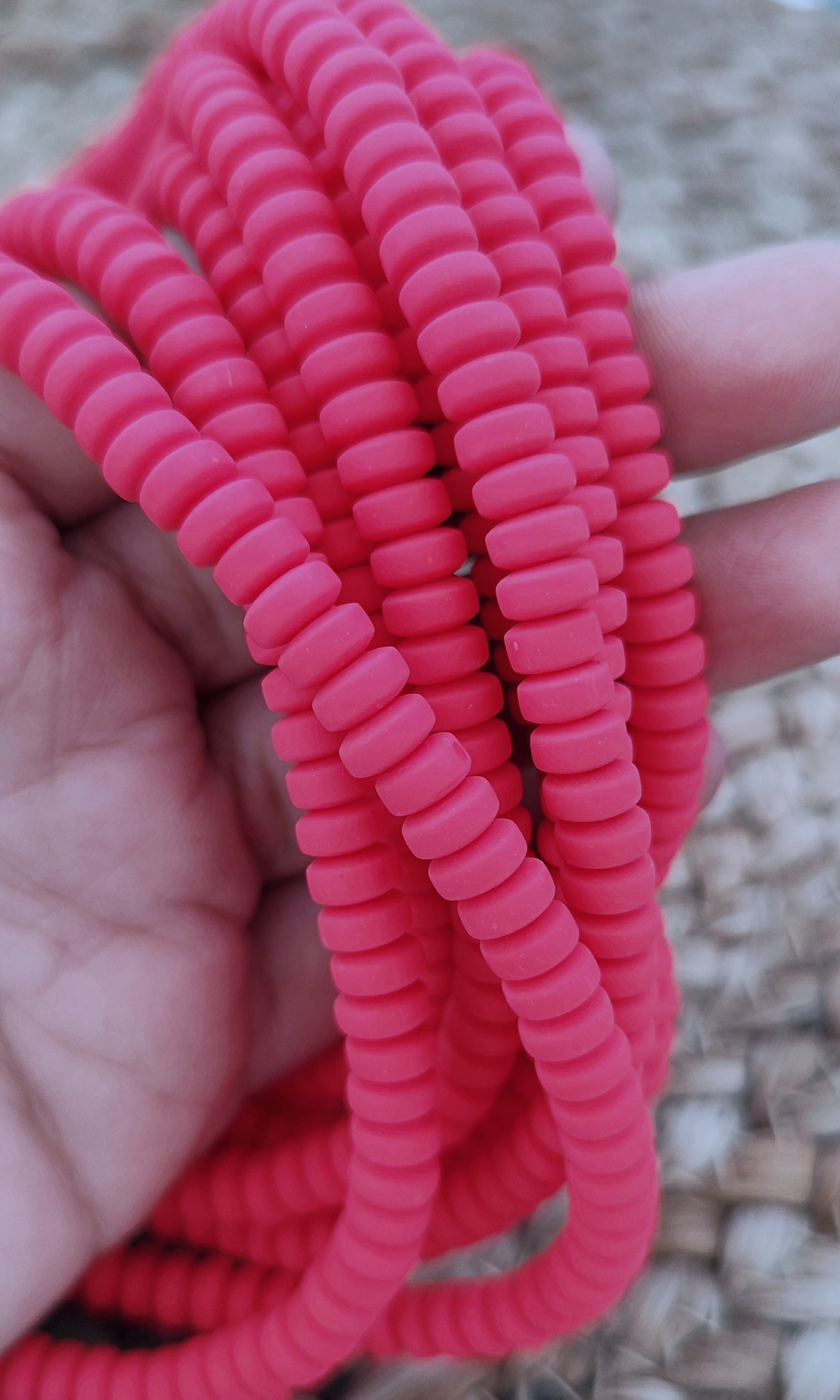Tomato red disc polymer clay beads tyre shaped beads 6 x 3 mm PCB07 1 full strand