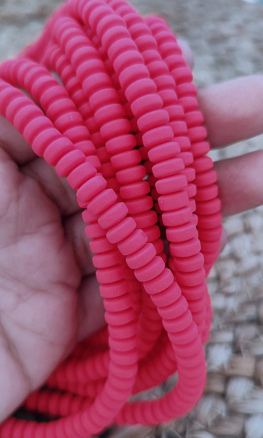 Tomato red disc polymer clay beads tyre shaped beads 6 x 3 mm PCB07 1 full strand
