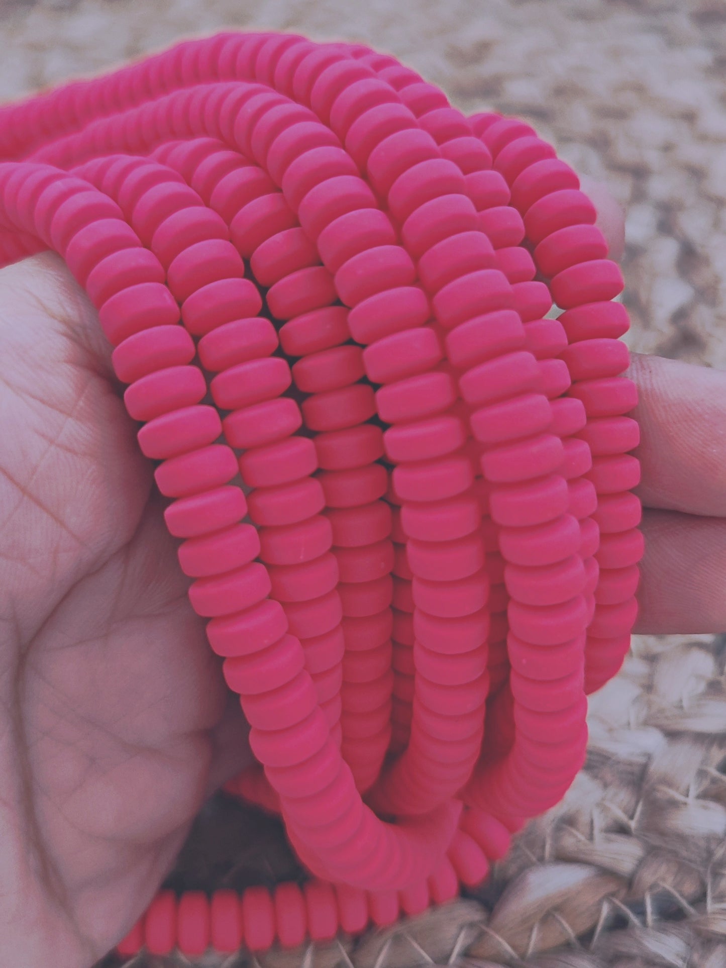 Tomato red disc polymer clay beads tyre shaped beads 6 x 3 mm PCB07 1 full strand