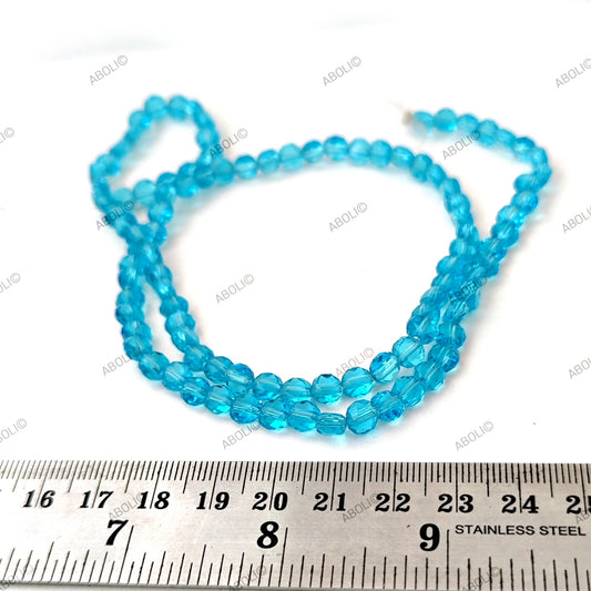 6 x 6 x 3 mm Blue Faceted flat round glass beads FGB112 100 beads
