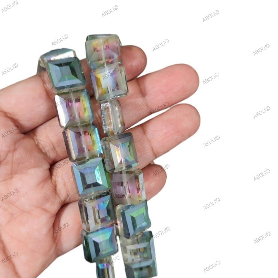 Iris rainbow Flat square Faceted crystal glass beads 12 x 12 x 8 mm glass beads FGB84