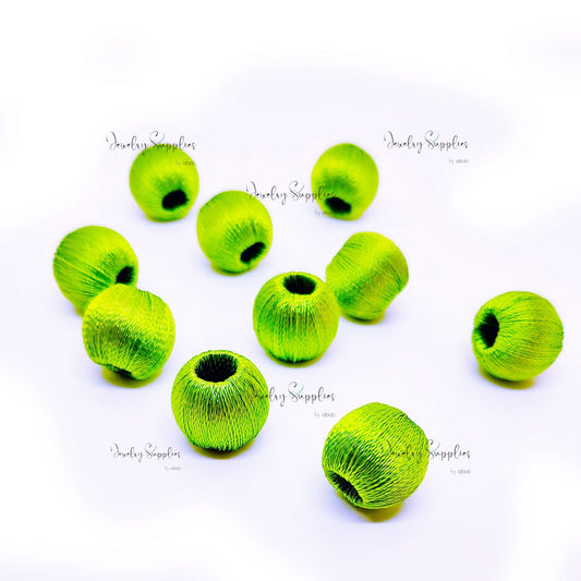 Light green silk thread wrapped beads 10 mm professional premium finish for silk thread jewellery STWBLG10 1 bead