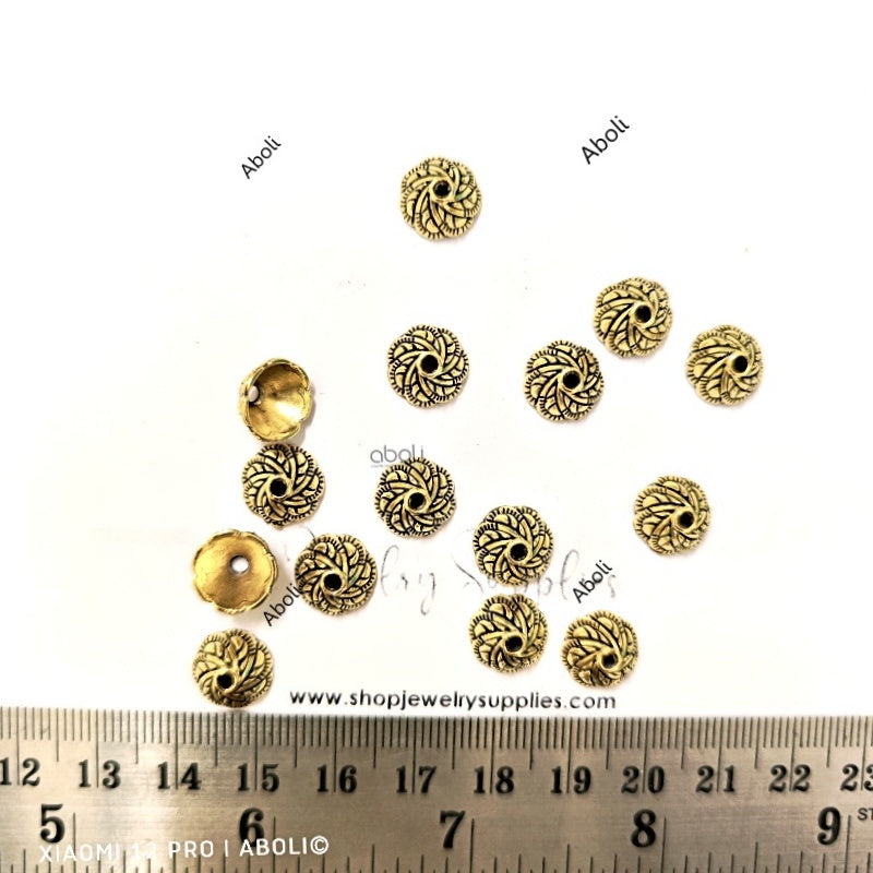 Golden bead caps 10 mm metal beadcaps MBCG28 10 gm