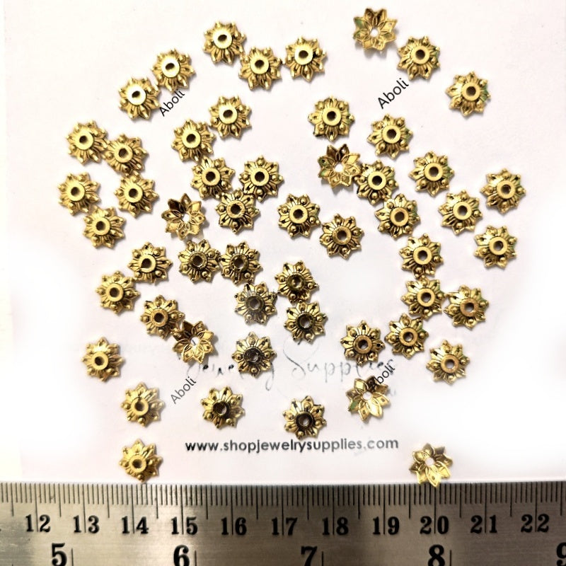 Golden bead caps 8 mm metal beadcaps MBCG29 10 gm
