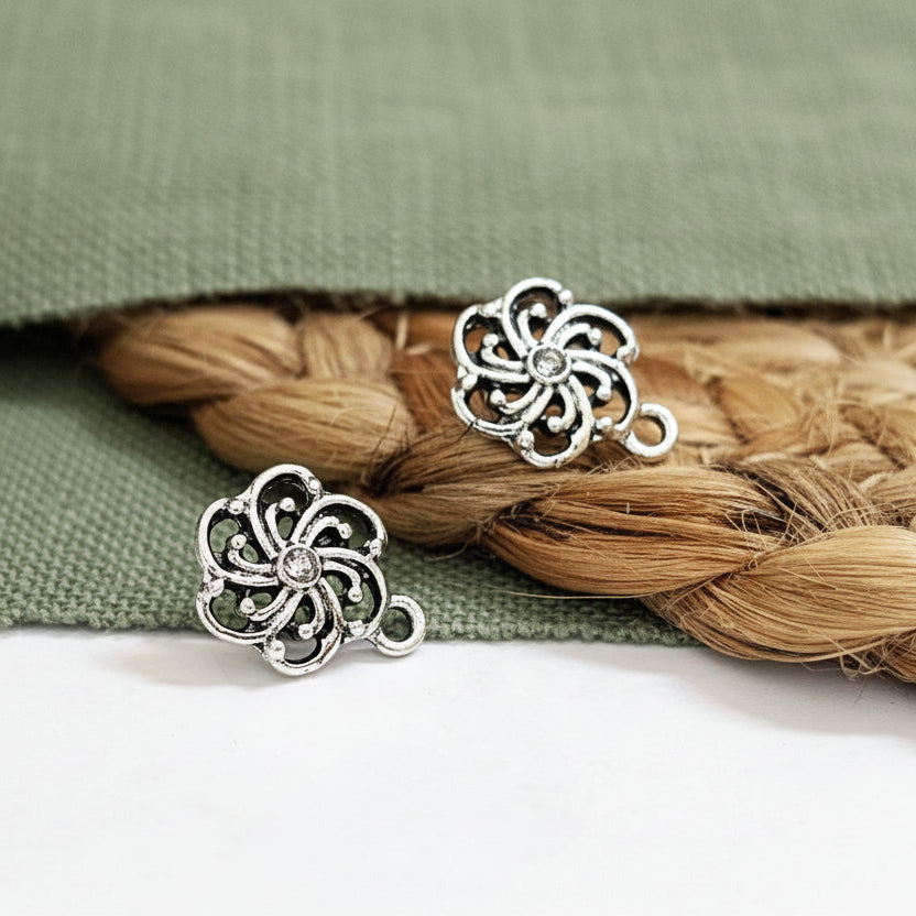 Oxidized silver filigree floral stud earring components earrings findings ESS203