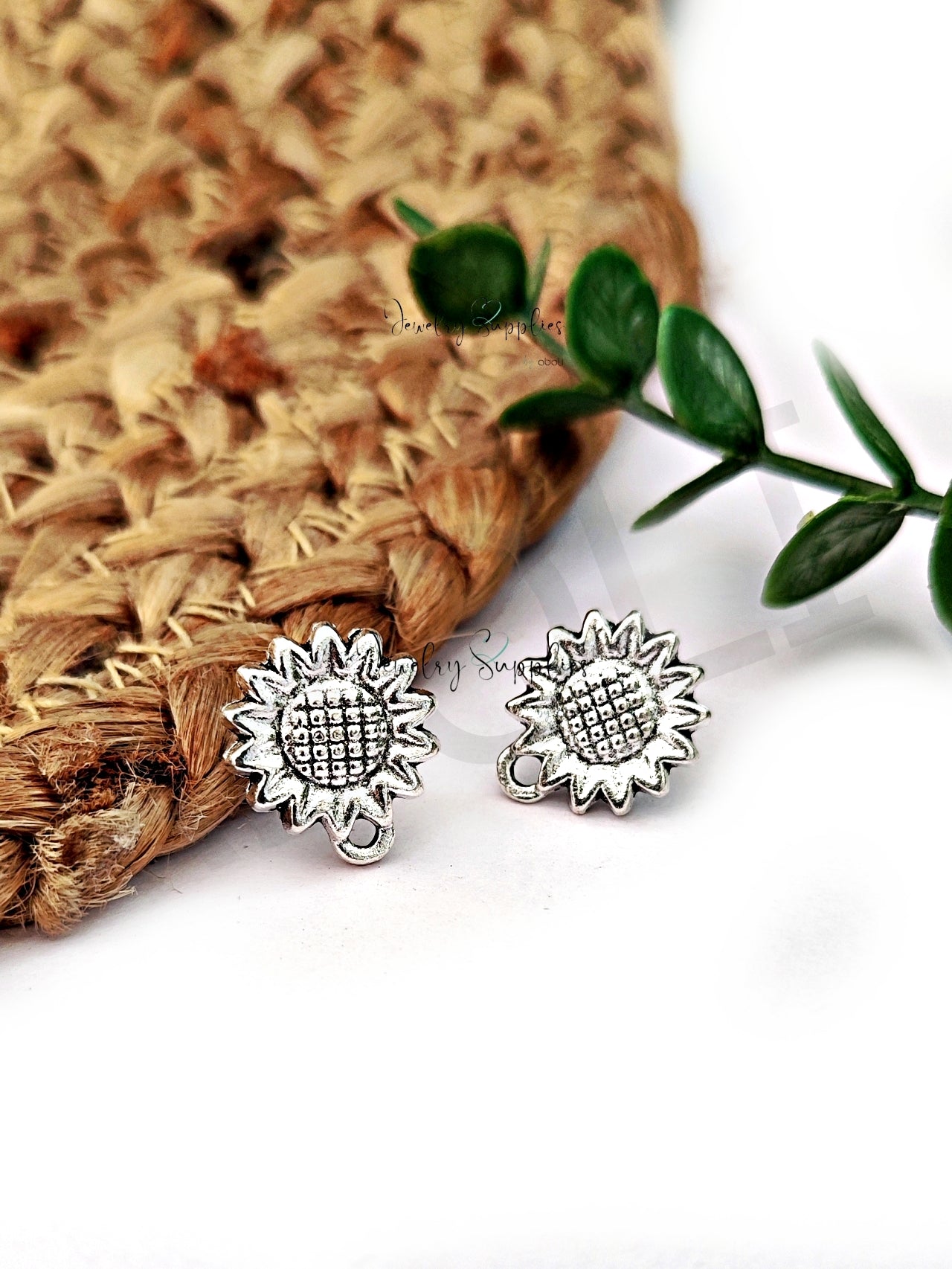 Oxidized silver sunflower earrings stud findings ESS212