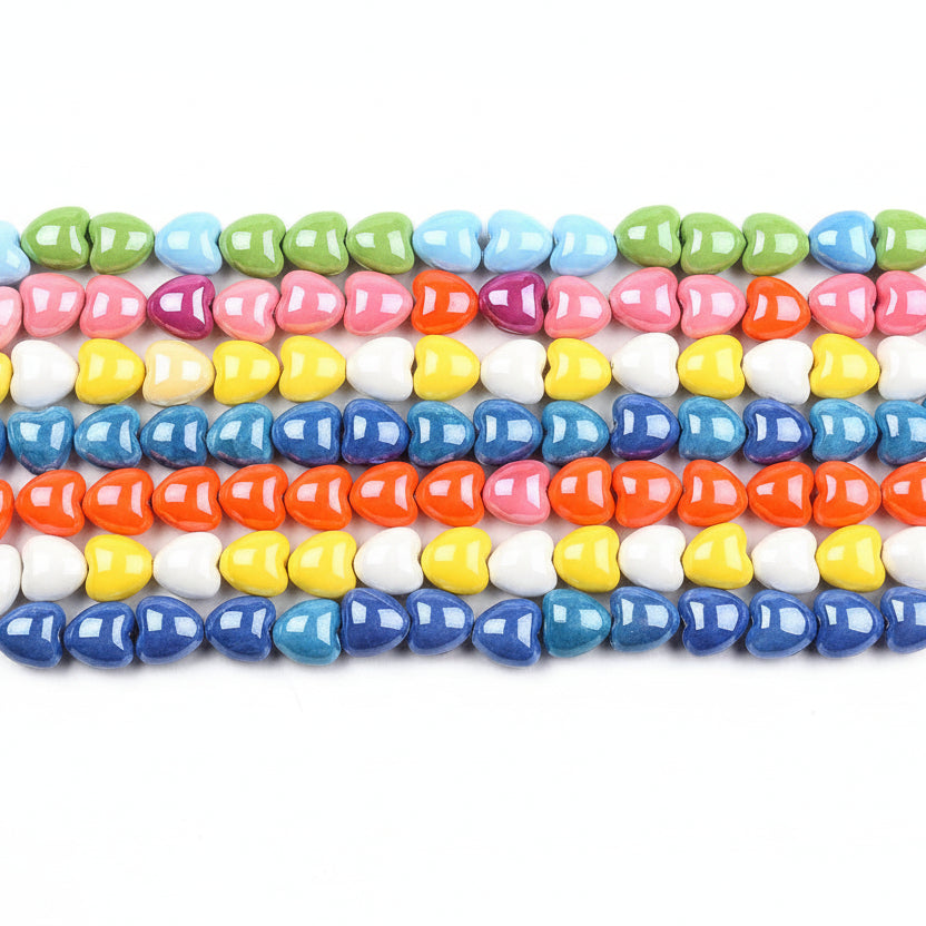 Pearlized glazed porcelain heart bead for jewellery making PBJB14