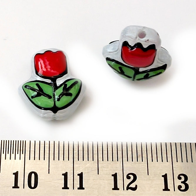 Porcelain tulip flower bead PBJB12 1 bead