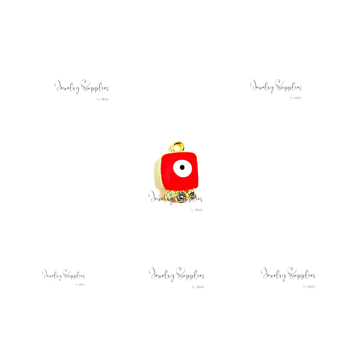 Square evil eye stone studded charm red square