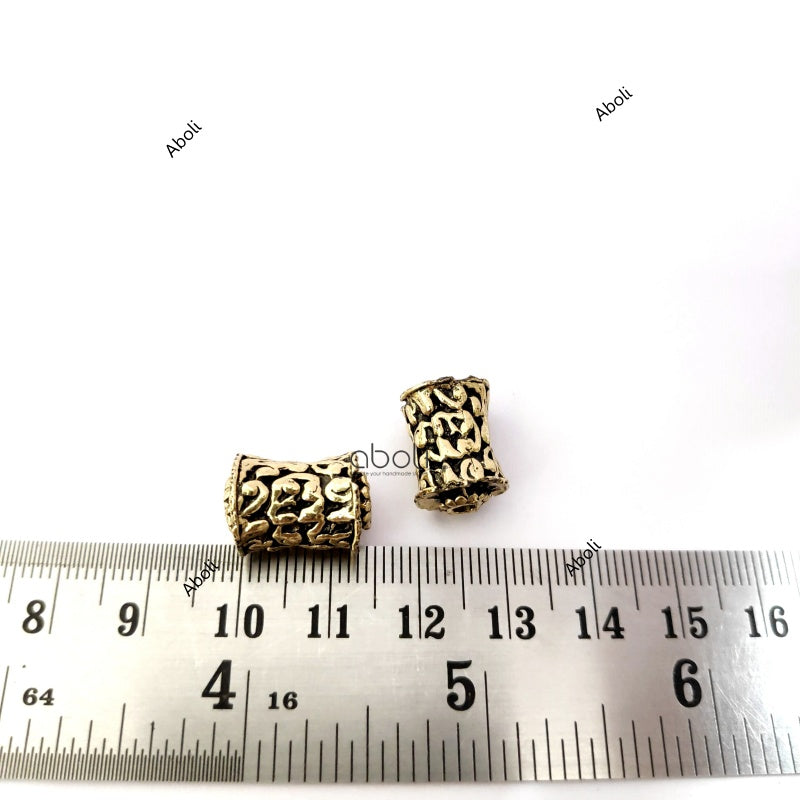 Golden carved cylinder prayer spacer bead DSB66 2 bead