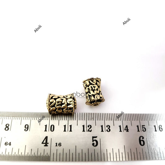 Golden carved cylinder prayer spacer bead DSB66 2 bead