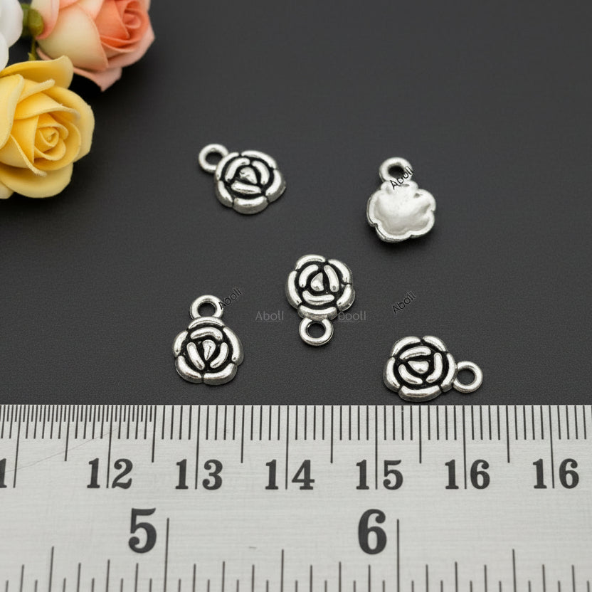 Silver Charms rose charm Silver rose flower charms CHMS113 5 charms