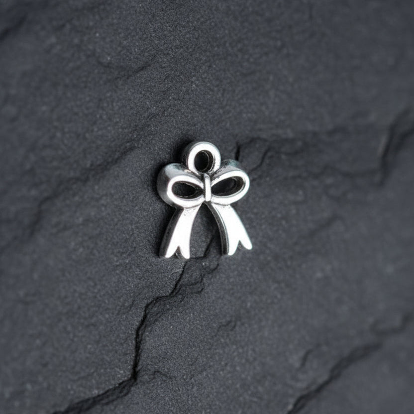 Silver bow charm silver ribbon bow charm CHMS165 Set of 5