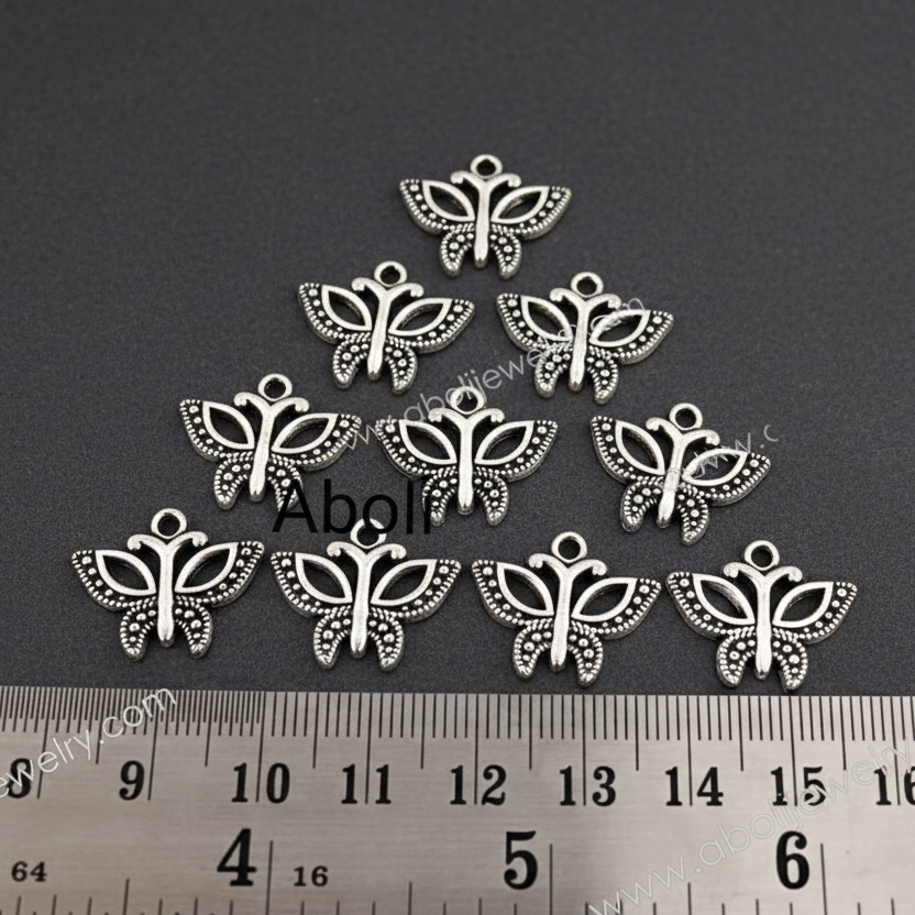 Silver butterfly charm butterflies CHMS61 5 charms