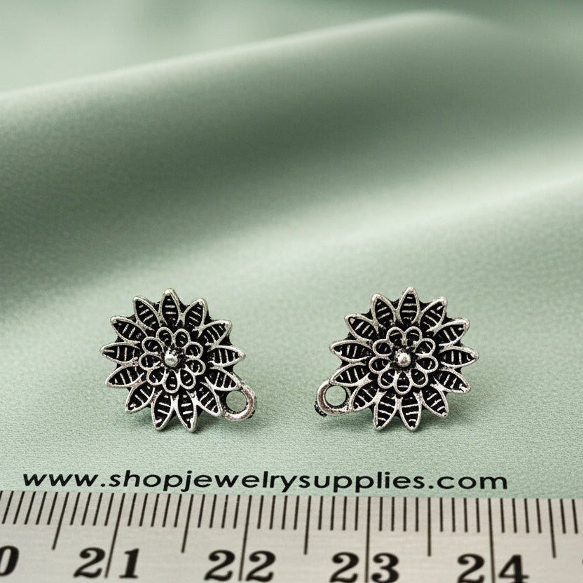 Silver flower stud earring components metal earrings findings ESS92