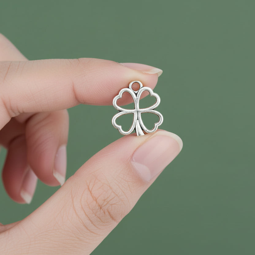 Silver four leaf clover charms lucky charm flower charm CHMS111 5 charms