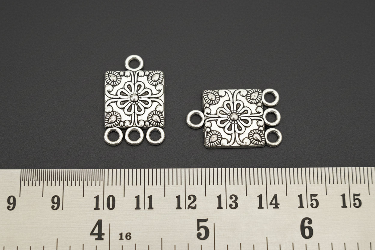 Silver rectangle charm floral charm for fabric jewellery CHMS110 2 charms