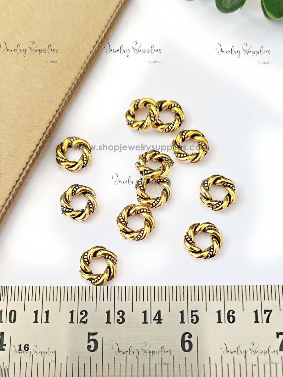 Golden twisted rope Spacer Beads ring Pandora spacers for jewellery making GSSB312 10 gm